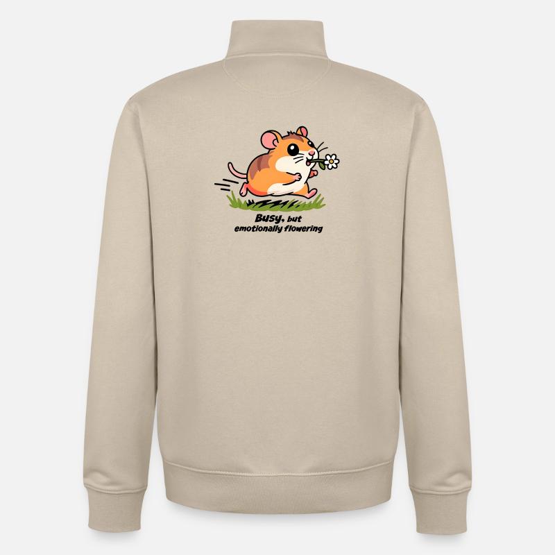 Hamster dans la course au travail - Sweat zippé unisexe en coton bio Stanley/Stella - beige crème