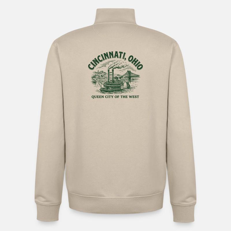 Patrimoine des navires à vapeur de Cincinnati - Sweat zippé unisexe en coton bio Stanley/Stella - beige crème