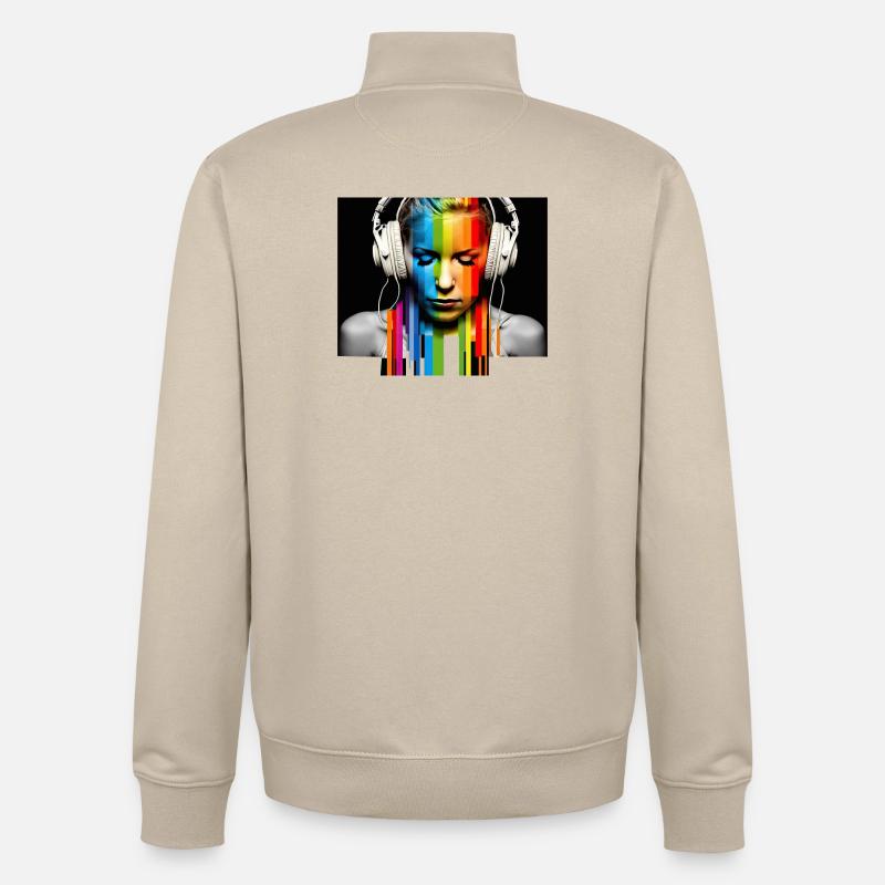 Rainbow Pulse: Kopfhörer-Porträt - Unisex Organic Zip Sweatshirt von Stanley/Stella - Cremebeige