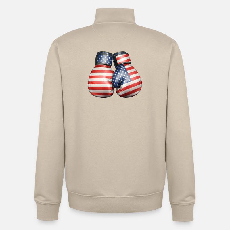 Gants de boxe des drapeaux américains - Sweat zippé unisexe en coton bio Stanley/Stella - beige crème
