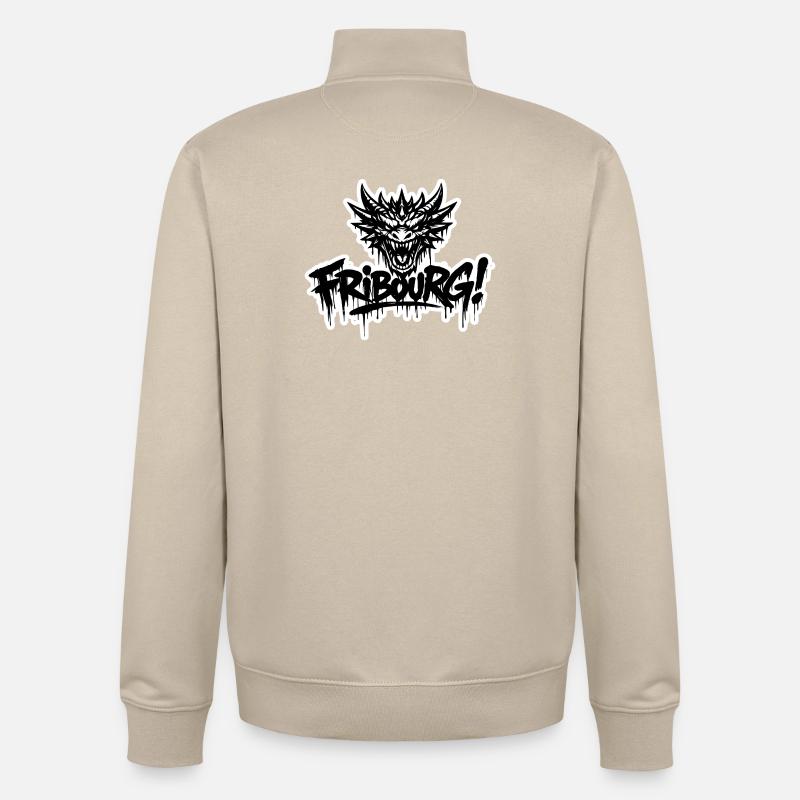 Fribourg Dragon - Sweat zippé unisexe en coton bio Stanley/Stella - beige crème