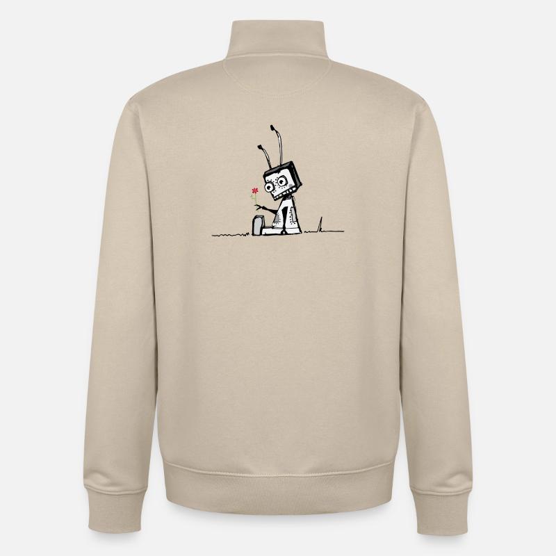 Roboter mit einer Blume - Unisex Organic Zip Sweatshirt von Stanley/Stella - Cremebeige