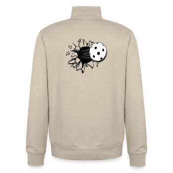 Floorball , Floorball , Hockey , Hole (25) - Unisex Organic Zip Sweatshirt by Stanley/Stella - desert dust - Back - AI Model Male 185 dark (185cm)