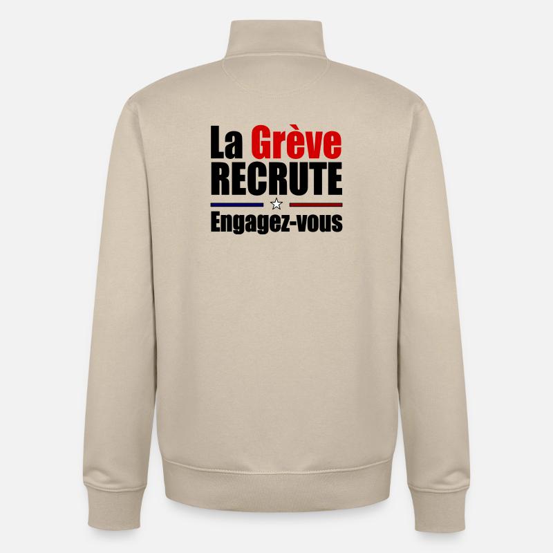 La grève recrute mobilisation - Sweat zippé unisexe en coton bio Stanley/Stella - beige crème