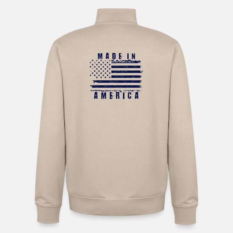 Drapeau américain avec texte stylisé - Sweat zippé unisexe en coton bio Stanley/Stella - beige crème
