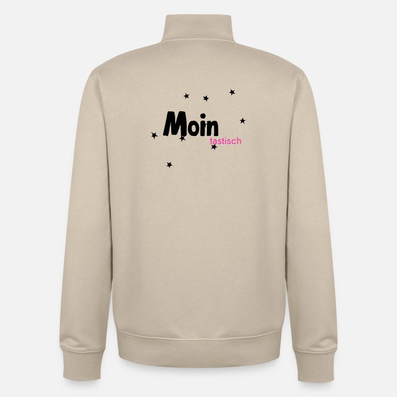 MOINtastic Lettrage rose fluo - Sweat zippé unisexe en coton bio Stanley/Stella - beige crème