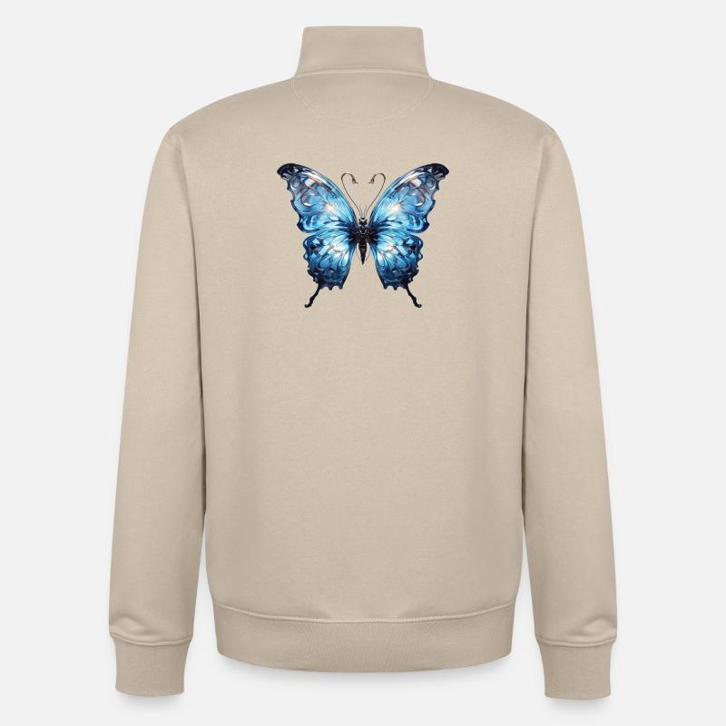 Papillon bleu - Design d’insecte brillant - Sweat zippé unisexe en coton bio Stanley/Stella - beige crème