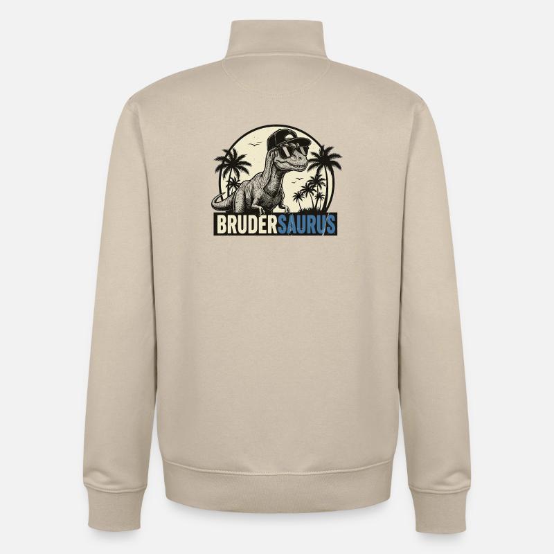 Brudersaurus – Cooler Dino Bruder Retro Style - Unisex Organic Zip Sweatshirt von Stanley/Stella - Cremebeige