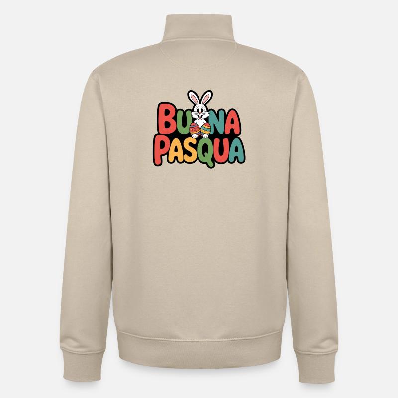 Bunny Joyeuses Pâques - Sweat zippé unisexe en coton bio Stanley/Stella - beige crème