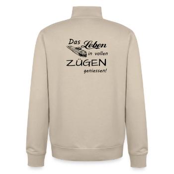 Das Leben geniessen - Unisex Organic Zip Sweatshirt von Stanley/Stella - Cremebeige - Hinten - AI Model Male 185 dark (185cm)