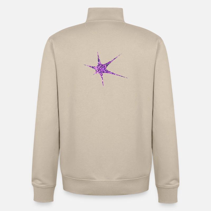 Paillettes violettes Starburst Sparkle - Sweat zippé unisexe en coton bio Stanley/Stella - beige crème