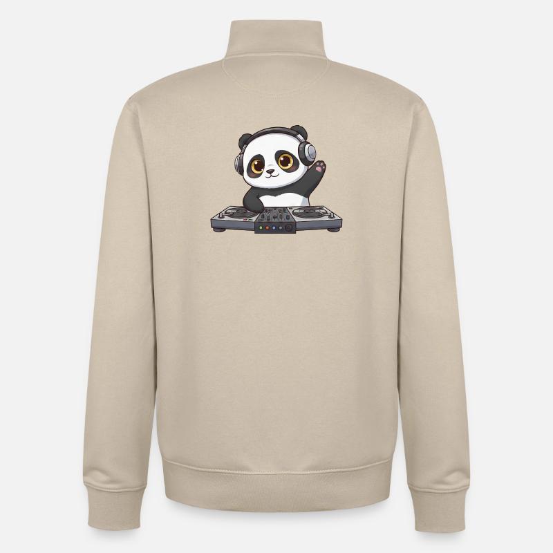 Panda DJ Dancing Techno Music DJ Party - Sweat zippé unisexe en coton bio Stanley/Stella - beige crème