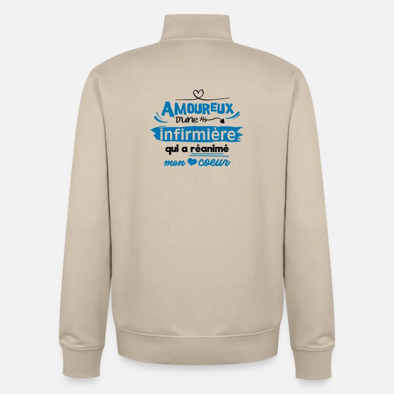 Amoureux d'une infirmière ! humour - Sweat zippé unisexe en coton bio Stanley/Stella - beige crème