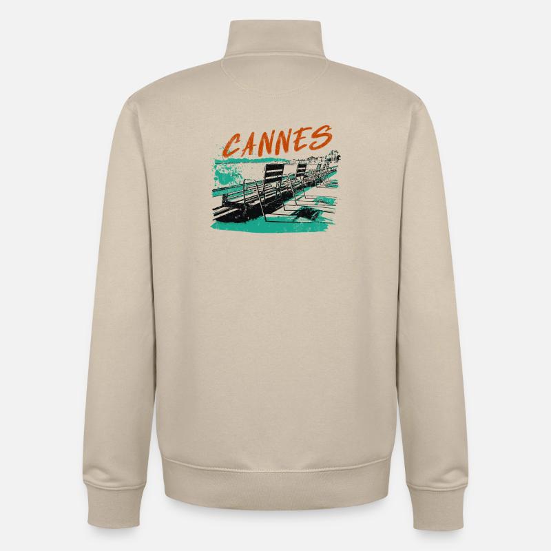 Cannes Côte d'Azur Illustration - Sweat zippé unisexe en coton bio Stanley/Stella - beige crème