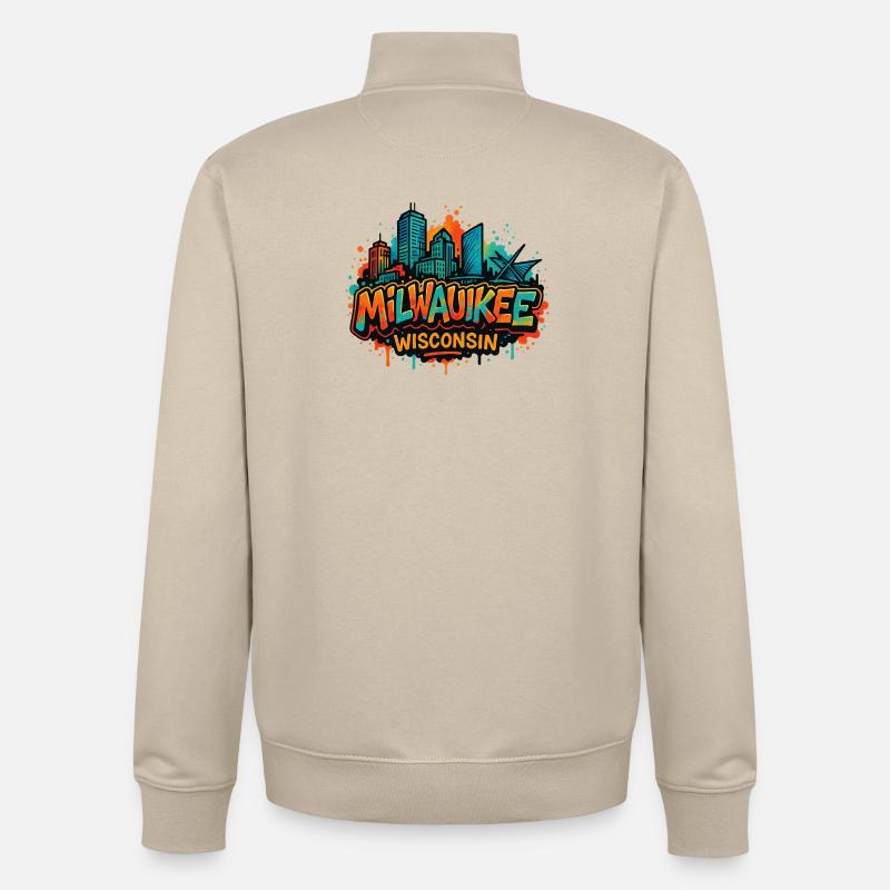 Milwaukee Skyline Splash Wisconsin - Sweat zippé unisexe en coton bio Stanley/Stella - beige crème