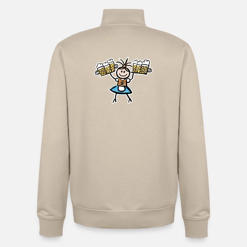 Kellnerin im Dirndl mit Biertablett - Unisex Organic Zip Sweatshirt von Stanley/Stella - Cremebeige