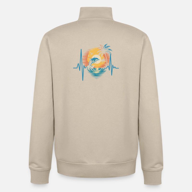 Dauphins et coucher de soleil - Sweat zippé unisexe en coton bio Stanley/Stella - beige crème