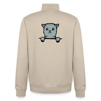 Cute llama fluffy alpaca peeking out - Unisex Organic Zip Sweatshirt by Stanley/Stella - desert dust - Back - AI Model Male 185 dark (185cm)