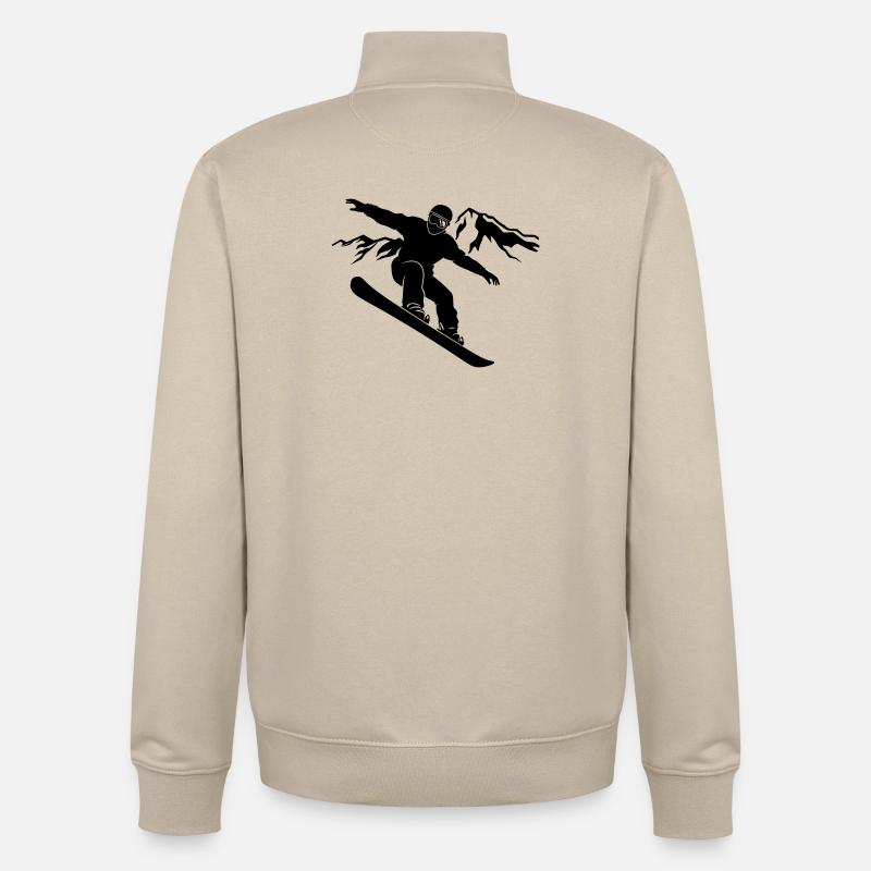 Snowboarder Schattenbild mit Bergpanorama - Unisex Organic Zip Sweatshirt von Stanley/Stella - Cremebeige