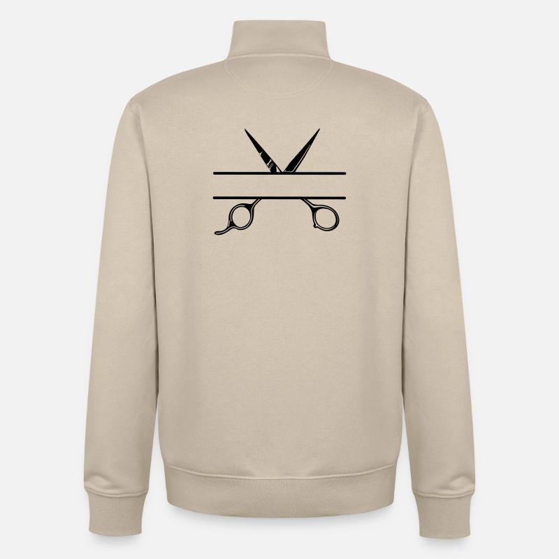 Texte bannière logo coiffeur ouvrir ciseaux - Sweat zippé unisexe en coton bio Stanley/Stella - beige crème