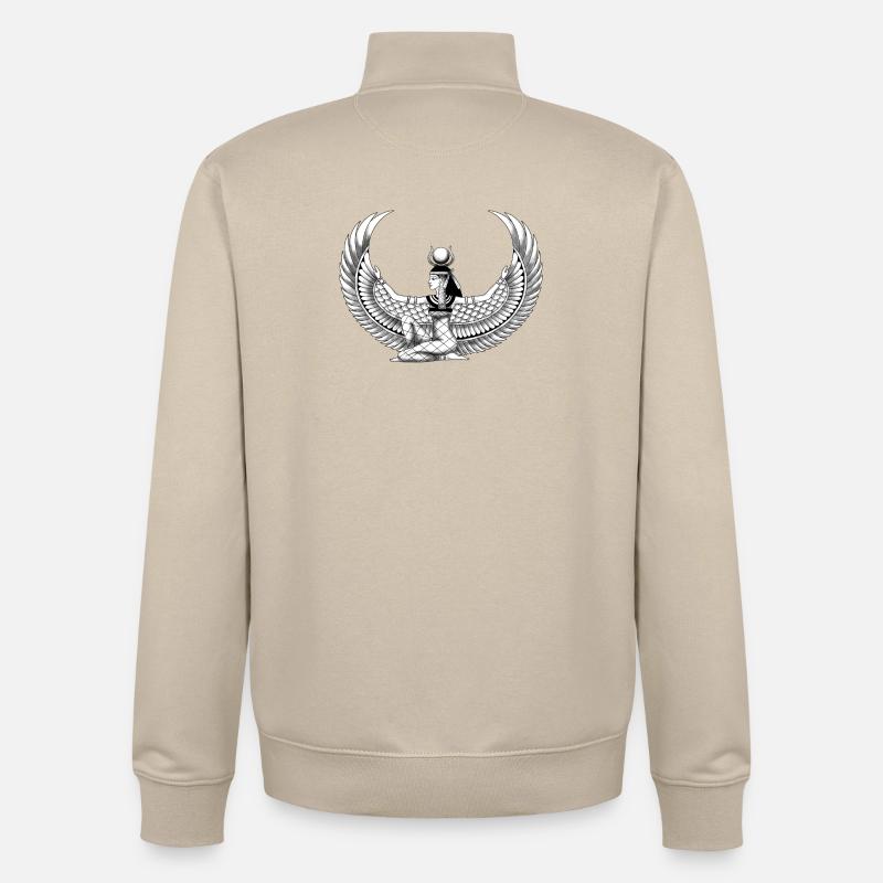 Dessin égyptien déesse Isis Égypte - Sweat zippé unisexe en coton bio Stanley/Stella - beige crème