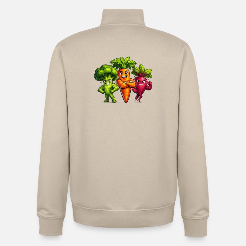 Strong vegetable team – broccoli, carrot & beetroot - Unisex Organic Zip Sweatshirt by Stanley/Stella - desert dust