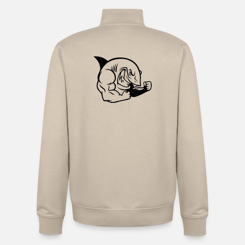 Silhouette d’entraînement musclé de bodybuilder requin - Sweat zippé unisexe en coton bio Stanley/Stella - beige crème