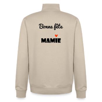 GRANNY. MAMMA. GRANDMOTHER. MOTHER'S DAY. PARTY - Unisex Organic Zip Sweatshirt by Stanley/Stella - desert dust - Back - AI Model Male 185 dark (185cm)