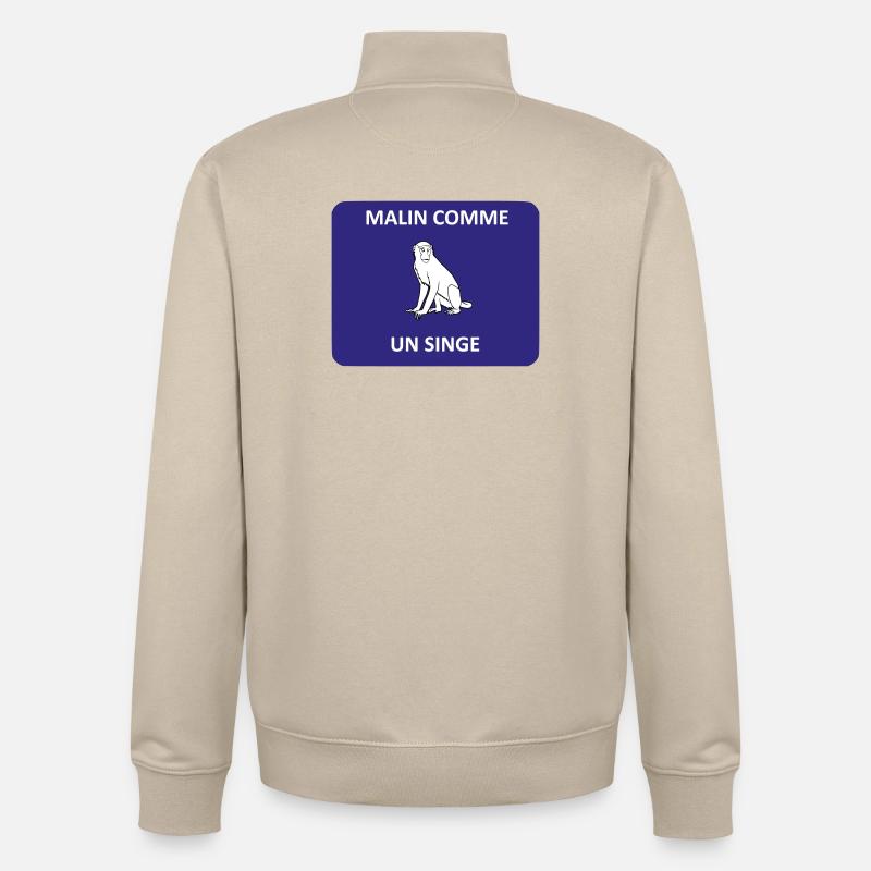 Malin comme un singe - Sweat zippé unisexe en coton bio Stanley/Stella - beige crème