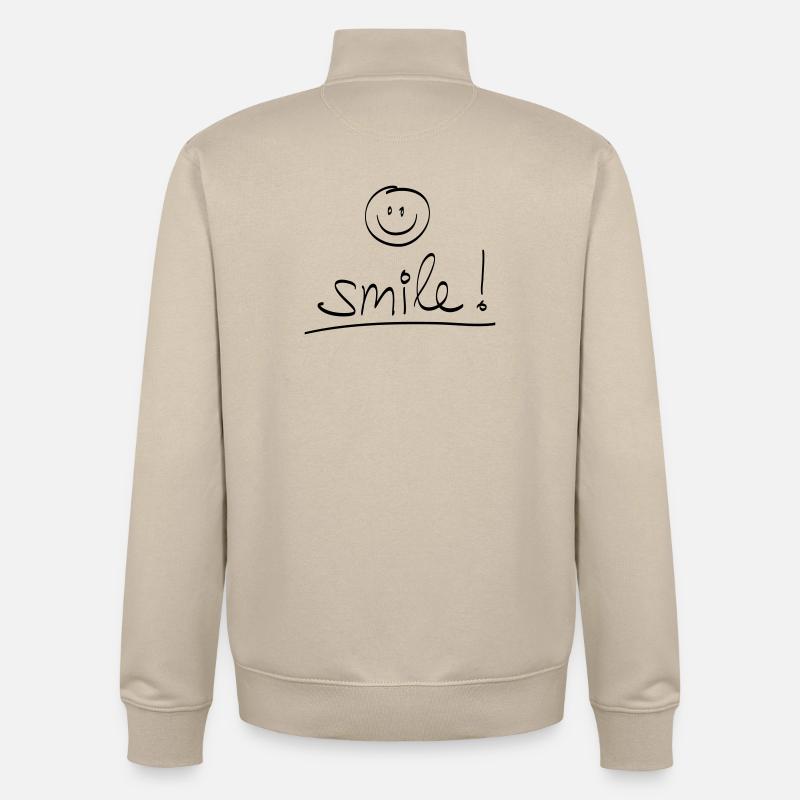 Manuscrit « SMILE ! » avec visage rieur - Sweat zippé unisexe en coton bio Stanley/Stella - beige crème