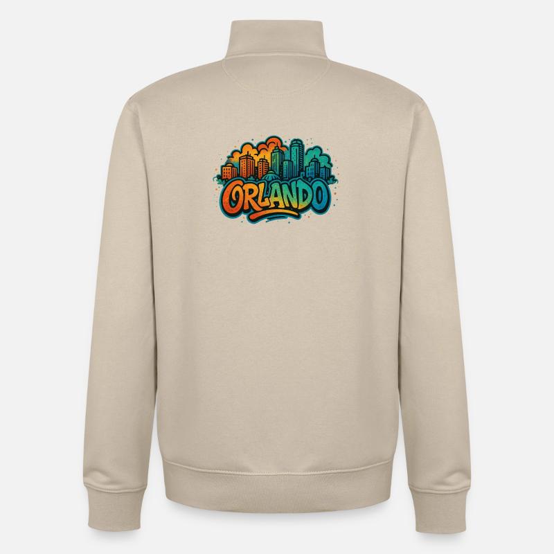 Orlando Graffiti Skyline - Sweat zippé unisexe en coton bio Stanley/Stella - beige crème