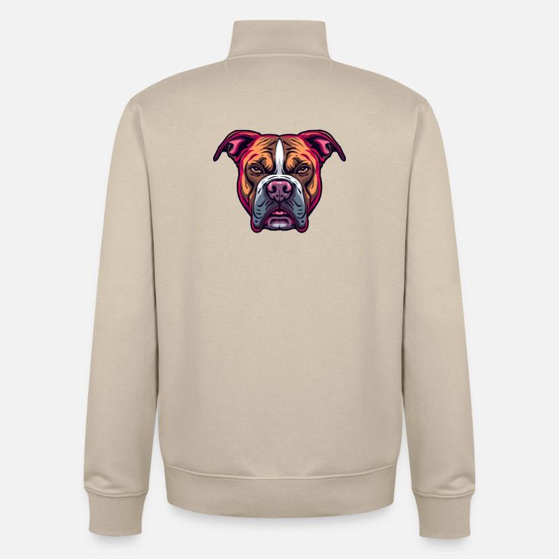Illustration de tête de bouledogue néon - Sweat zippé unisexe en coton bio Stanley/Stella - beige crème