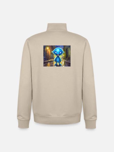 Blue funny and laughing monster - Unisex Organic Zip Sweatshirt by Stanley/Stella - desert dust