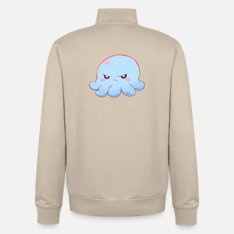 Blue grumpy octopus - Unisex Organic Zip Sweatshirt by Stanley/Stella - desert dust