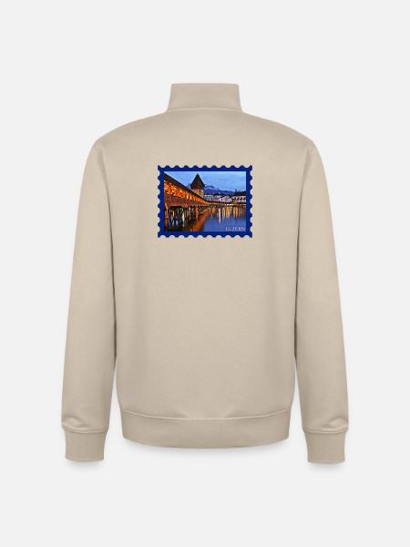 Lucerne Træbro Natstemning - Stanley/Stella unisex sweatshirt med lynlås i økologisk - cremebeige
