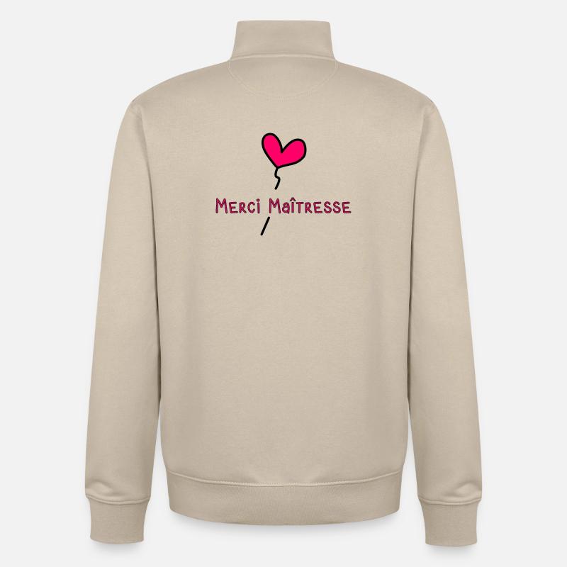 MAÎTRESSE. MAITRE. MERCI. MERCI MAÎTRESSE - Sweat zippé unisexe en coton bio Stanley/Stella - beige crème