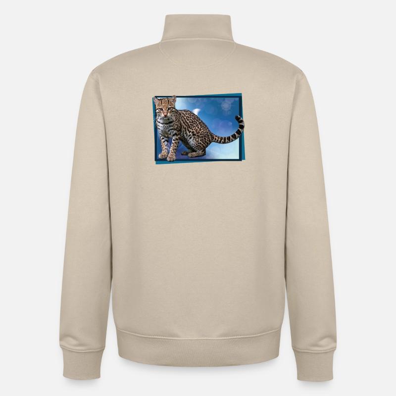 Bokeh léopard bleu - Sweat zippé unisexe en coton bio Stanley/Stella - beige crème