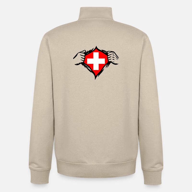 Drapeau suisse Drapeau drôle - Sweat zippé unisexe en coton bio Stanley/Stella - beige crème