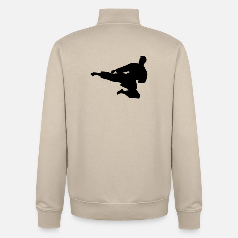 Karate oder Taekwondo sprangen seitwärts - Unisex Organic Zip Sweatshirt von Stanley/Stella - Cremebeige