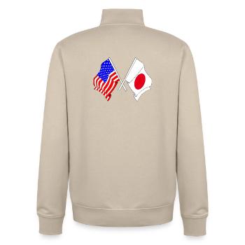Flag of the United States USA and Flag Japan - Unisex Organic Zip Sweatshirt by Stanley/Stella - desert dust - Back - AI Model Male 185 dark (185cm)