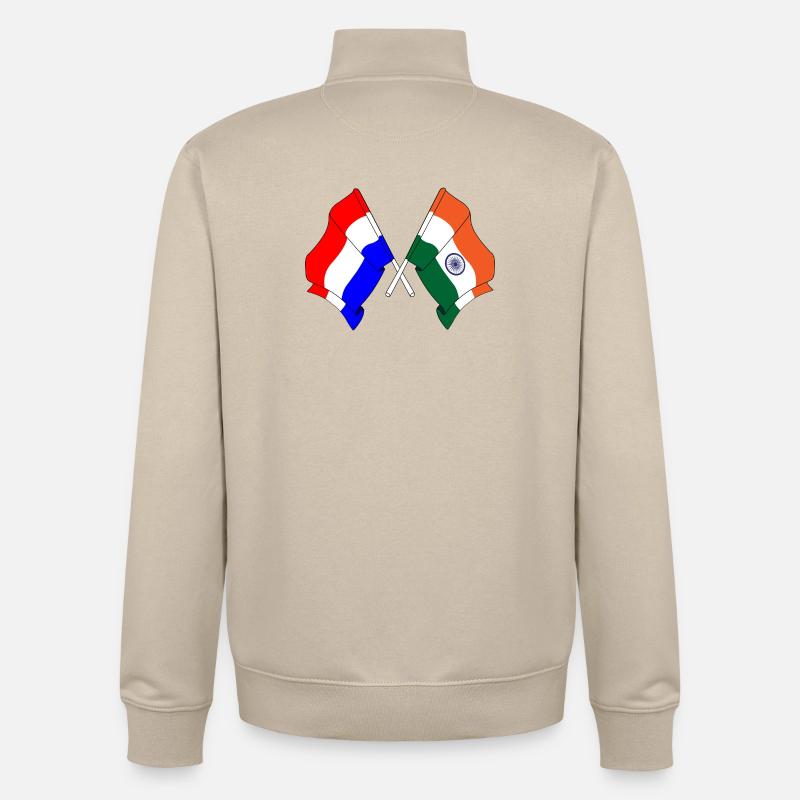 Drapeau des Pays-Bas, drapeau de l’Inde - Sweat zippé unisexe en coton bio Stanley/Stella - beige crème