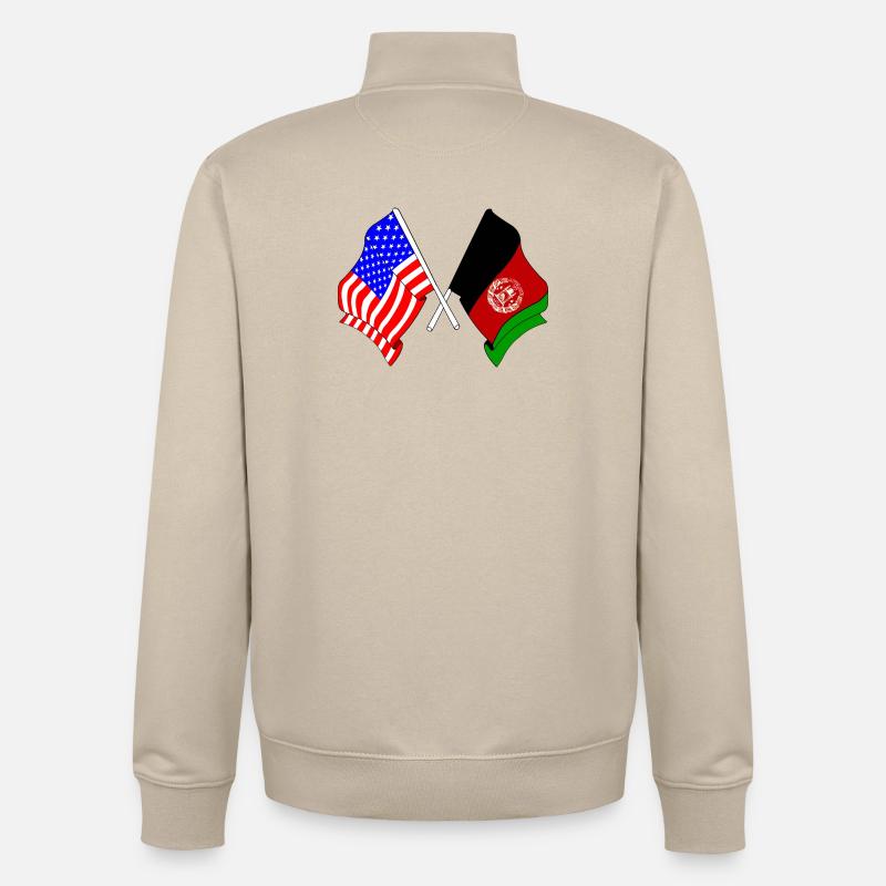 Drapeau des États-Unis Drapeau de l’Afghanistan - Sweat zippé unisexe en coton bio Stanley/Stella - beige crème