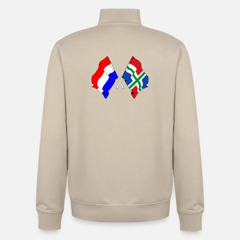 Drapeau Pays-Bas, Groningue - Sweat zippé unisexe en coton bio Stanley/Stella - beige crème