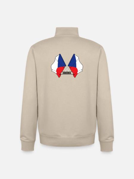 RÉPUBLIQUE TCHÈQUE – Drapeaux croisés - Sweat zippé unisexe en coton bio Stanley/Stella - beige crème