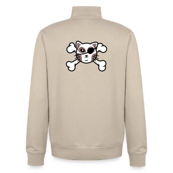 Pirate Kitten Skull Patch - Unisex Organic Zip Sweatshirt by Stanley/Stella - desert dust - Back - AI Model Male 185 dark (185cm)