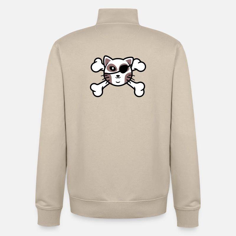 Patch de Crâne de chaton pirate - Sweat zippé unisexe en coton bio Stanley/Stella - beige crème