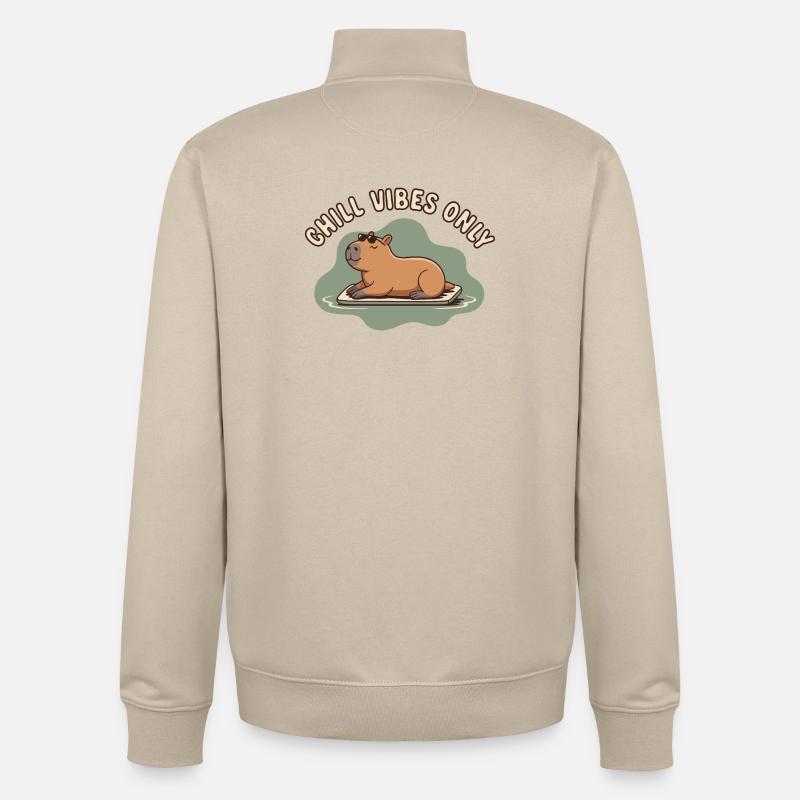 Ambiance détendue : Juste du capybara Watershine - Sweat zippé unisexe en coton bio Stanley/Stella - beige crème
