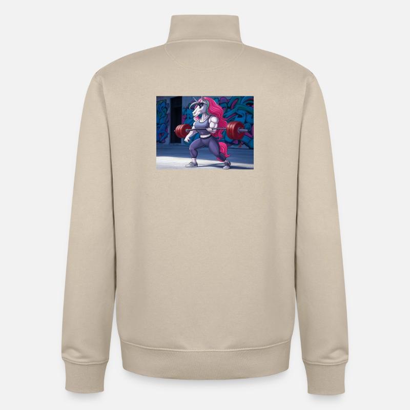 Kraftvolles Einhorn-Training - Unisex Organic Zip Sweatshirt von Stanley/Stella - Cremebeige