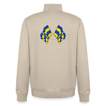 Crossed Ameland Flags – Island Pride - Unisex Organic Zip Sweatshirt by Stanley/Stella - desert dust - Back - AI Model Male 185 dark (185cm)