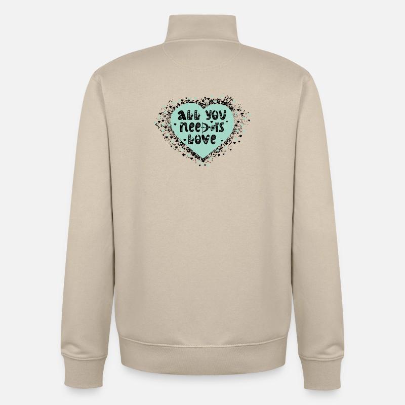 Liebevolles Herzdesign mit Botschaft - Unisex Organic Zip Sweatshirt von Stanley/Stella - Cremebeige
